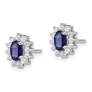 Sterling Silver Rhodium-plated CZ/Lab Cr. Blue Sapphire Earrings — alternate view