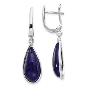Sterling Silver Rhodium-plated Lapis Teardrop Hinged Earrings