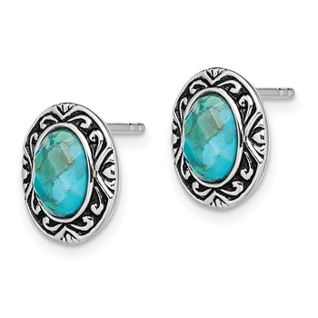 Sterling Silver Rhodium/Oxidized w/Recon. Turquoise Post Earrings — alternate view