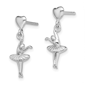 Sterling Silver Rhodium-plated Ballerina Dangle Post Earrings — alternate view