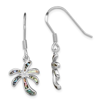 Sterling Silver Rhodium-plated Abalone Palm Tree Earrings