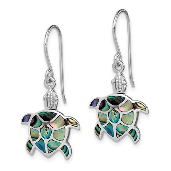 Sterling Silver Rhodium-plated Polished Abalone Turtle Dangle Earrings — alternate view