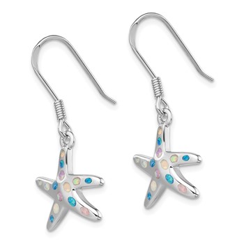 Sterling Silver Rhodium-plated Pink/Blue Created Opal Starfish Earrings — alternate view