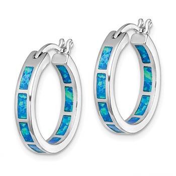 Sterling Silver Rhodium-plated Blue Cr. Opal In/Out Round Hoop Earrings — alternate view