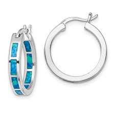 Image of Sterling Silver Rhodium-plated Blue Cr. Opal In/Out Round Hoop Earrings