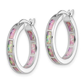 Sterling Silver Rhodium-plated Pink Cr. Opal In/Out Round Hoop Earrings — alternate view