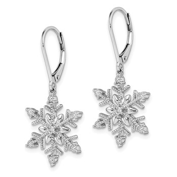 Sterling Silver Rhodium Diam. Snowflake Leverback Earrings — alternate view