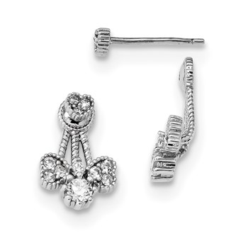 Sterling Silver Rhodium-plated Polished CZ Heart Front and Back Post Earrin