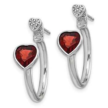Sterling Silver Diamond & Garnet Heart Front & Back Post Earrings — alternate view