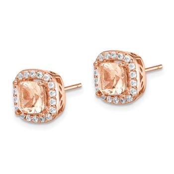 Sterling Silver Rose-tone Square Peach CZ Halo Post Earrings — alternate view