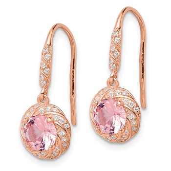 Sterling Silver Rose-tone Pink Crystal and CZ Dangle Earrings — alternate view