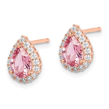 Sterling Silver Rose-tone Post CZ and Pear Teardrop Pink Crystal Earrings — alternate view