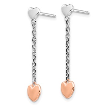 Sterling Silver RH-plated Rose gold-plated Heart Post Earrings — alternate view