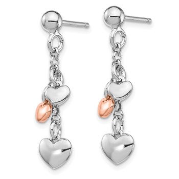 Sterling Silver RH-plated Rose gold-plated Heart Dangle Earrings — alternate view