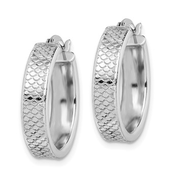 Sterling Silver Rhodium-plated Textured 5x20mm Hoop Earrings — alternate view