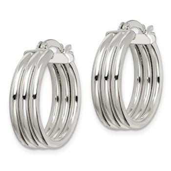 Sterling Silver Polished Grooved 6.5x20mm Hoop Earrings — alternate view