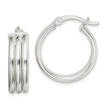Sterling Silver Polished Grooved 6.5x20mm Hoop Earrings