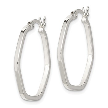 Sterling Silver Polished Square Tube Hexagon Hoop Earrings — alternate view