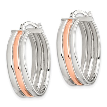 Sterling Silver Rose-tone Polished Wavy Hoop Earrings — alternate view
