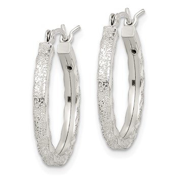 Sterling Silver Textured & Diamond-cut 2.25mm Round Hoop Earrings — alternate view
