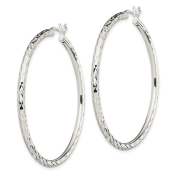 Sterling Silver Polished & Diamond-cut 2.5mm Round Hoop Earrings — alternate view