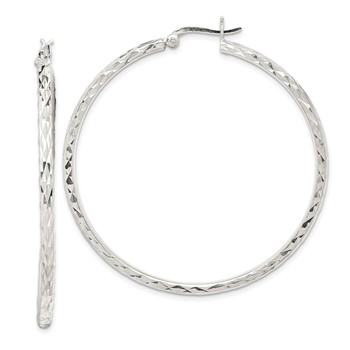 Sterling Silver Polished & Diamond-cut 2.5mm Round Hoop Earrings