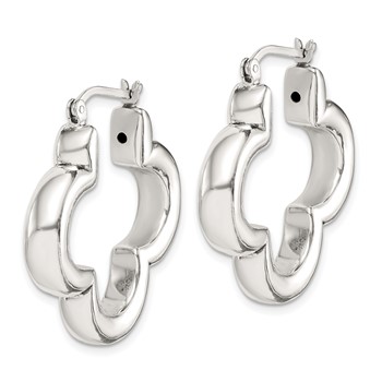 Sterling Silver Polished Clover Hoop Earrings — alternate view
