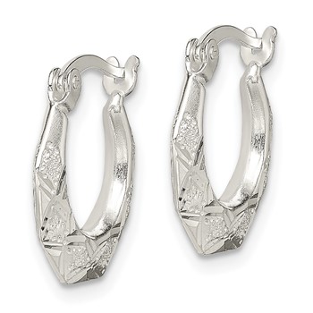 Sterling Silver Diamond Cut & Textured Hoop Earrings — alternate view