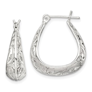 Sterling Silver Polished Swirl Filigree Hoop Earrings
