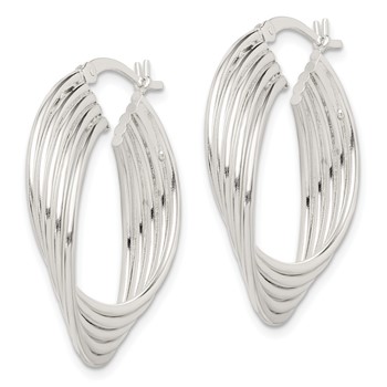 Sterling Silver Polished Twisted Multi-tube Round Hoop Earrings — alternate view
