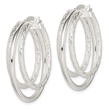 Sterling Silver Textured and Polished Triple Hoop Earrings — alternate view
