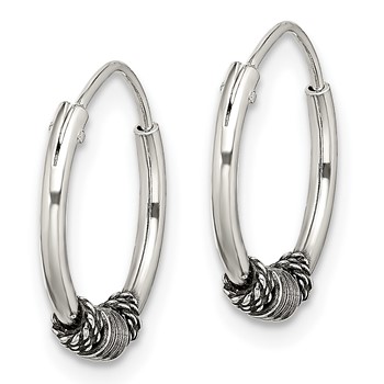 Sterling Silver Antiqued Beaded Endless Hoop Earrings — alternate view
