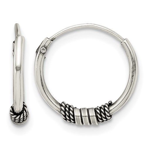 Sterling Silver Antiqued Beaded Endless Hoop Earrings
