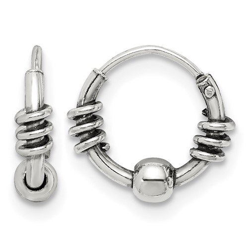 Sterling Silver Antiqued Beaded Endless Hoop Earrings