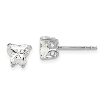 Sterling Silver Rhodium-plated CZ Butterfly Post Earrings