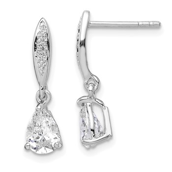 Sterling Silver Rhodium-plated Polished Pear CZ Post Dangle Earrings