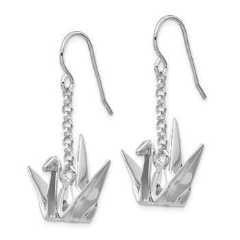 Sterling Silver Rhodium-plated Origami Crane Dangle Earrings — alternate view