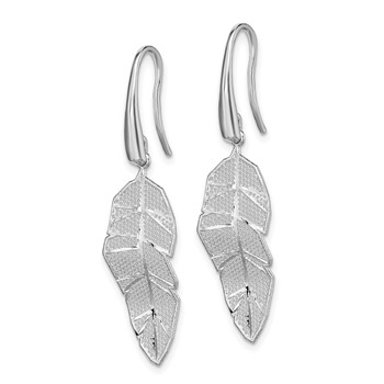 Sterling Silver Rhodium-plated Polished Leaf Dangle Earrings — alternate view