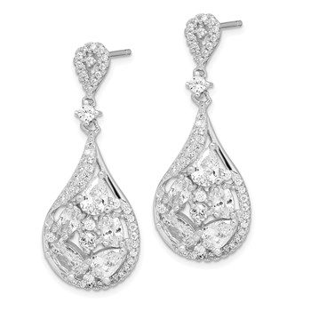 Sterling Silver RH-plated Polished Fancy CZ Teardrop Post Dangle Earrings — alternate view