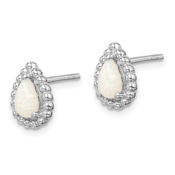 Sterling Silver Lab Created Opal Post Earrings — alternate view