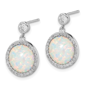 Sterling Silver Rhodium-plated Lab Created Opal and CZ Dangle Earrings — alternate view