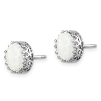 Sterling Silver Rhodium-plated 6mm Oval Created Opal Post Earrings — alternate view