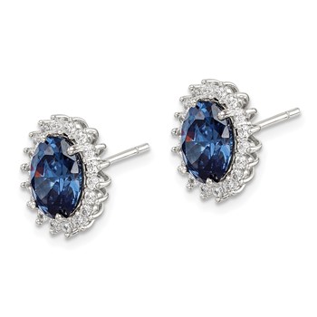 Sterling Silver Rhodium-plated Blue and Clear CZ Post Earrings — alternate view