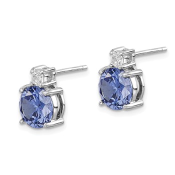 Sterling Silver Rhodium-plated Blue and White CZ Stud Earrings — alternate view