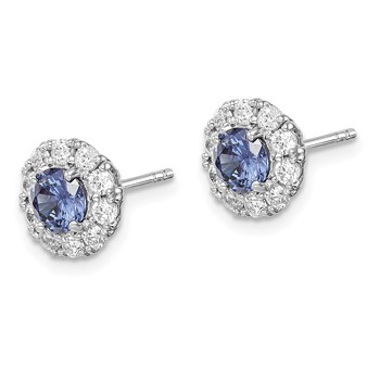 Sterling Silver Rhodium-plated Blue and White CZ Halo Post Earrings — alternate view