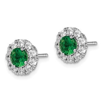 Sterling Silver Rhodium-plated Green and White CZ Halo Post Earrings — alternate view