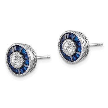 Sterling Silver Rhodium-plated Synthetic Blue Spinel and CZ Earrings — alternate view