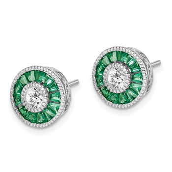 Sterling Silver Rhodium-plated CZ and Lab Cr.Green Spinel Earrings — alternate view