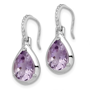 Sterling Silver Rhodium-plated Amethyst Teardrop Dangle Earrings — alternate view