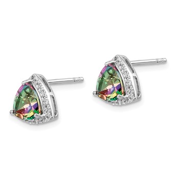 Sterling Silver Rhodium-plated Trillion Mystic Fire/White Topaz Earrings — alternate view